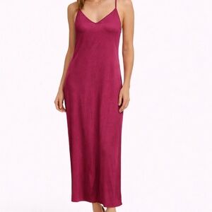 EUC Line & Dot Makena Deep Pink Satin Slip Dress with Open Back – Size Large